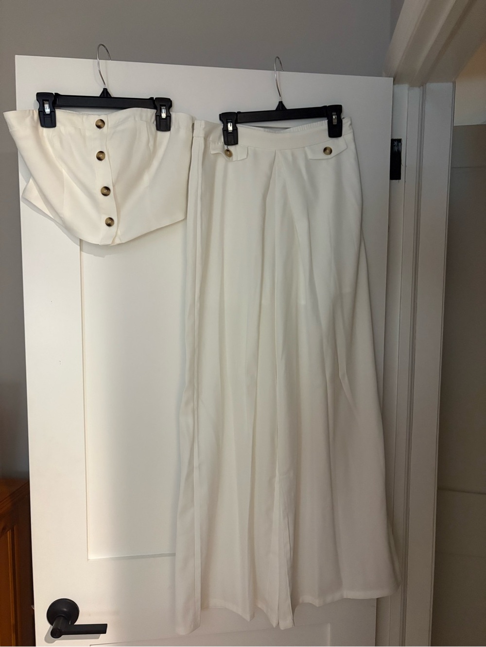 HYFVE Cream Two-Piece Pantsuit with Buttoned Crop Top and Wide-Leg Pants